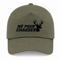 Casquette Chasse - N&eacute; pour chasser - Silhouette de cerf - Kaki / Noir