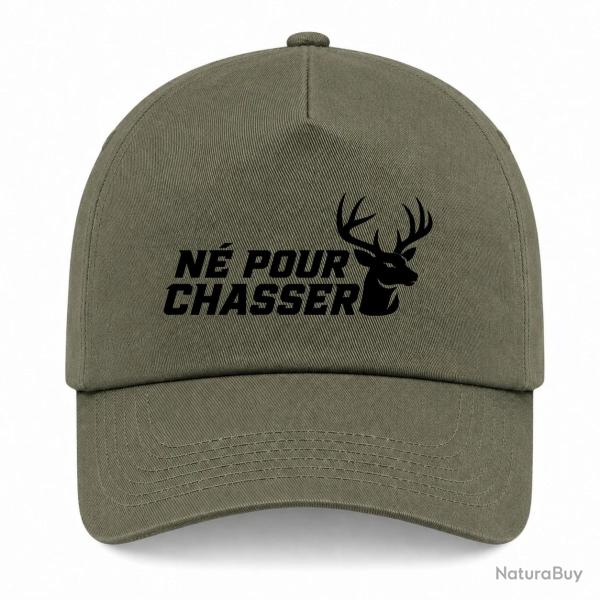 Casquette Chasse - N� pour chasser - Silhouette de cerf - Kaki / Noir