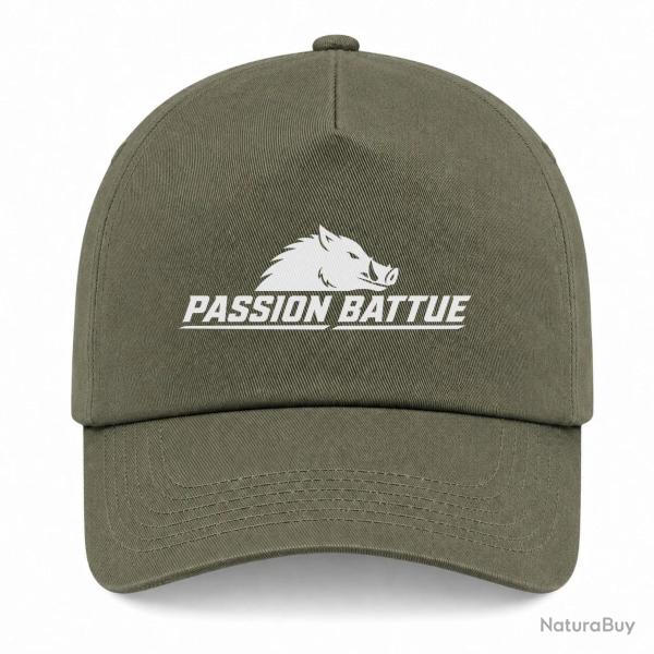 Casquette Chasse - Passion battue - Sanglier courant - Kaki / Blanc