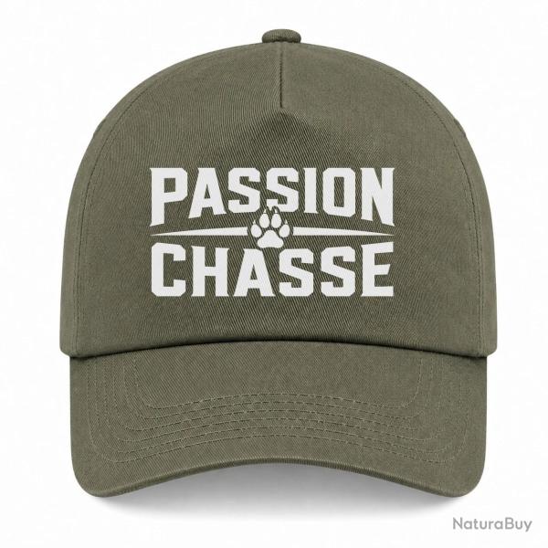 Casquette Chasse - Passion chasse - Empreinte orange - Kaki / Blanc