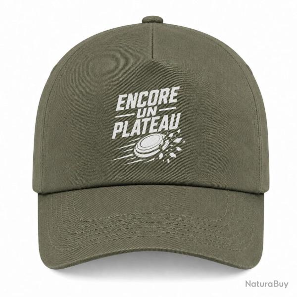 Casquette Ball Trap - Encore un plateau - Slogan passion - Kaki / Blanc