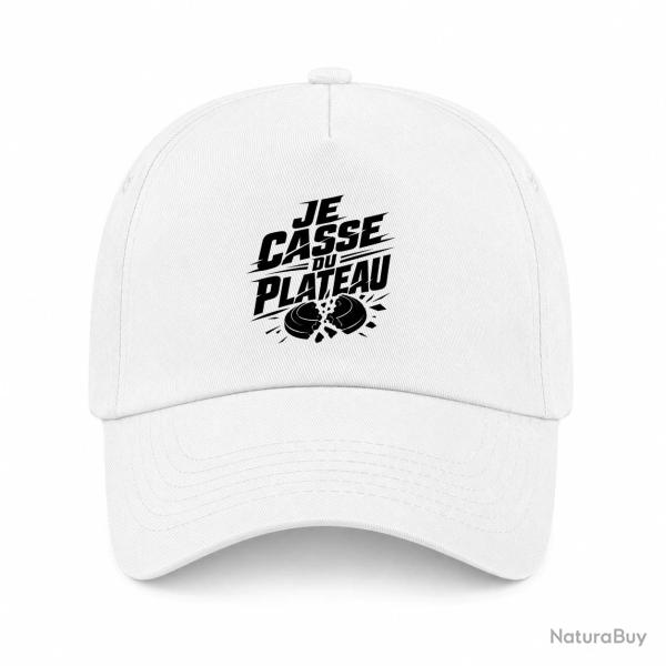 Casquette Ball Trap - Je casse du plateau - Slogan tireur - Blanc