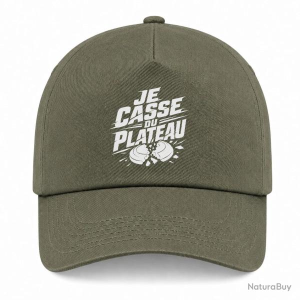 Casquette Ball Trap - Je casse du plateau - Slogan tireur - Kaki / Blanc