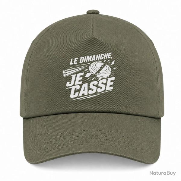 Casquette Ball Trap - Le dimanche je casse - Stand de tir - Kaki / Blanc