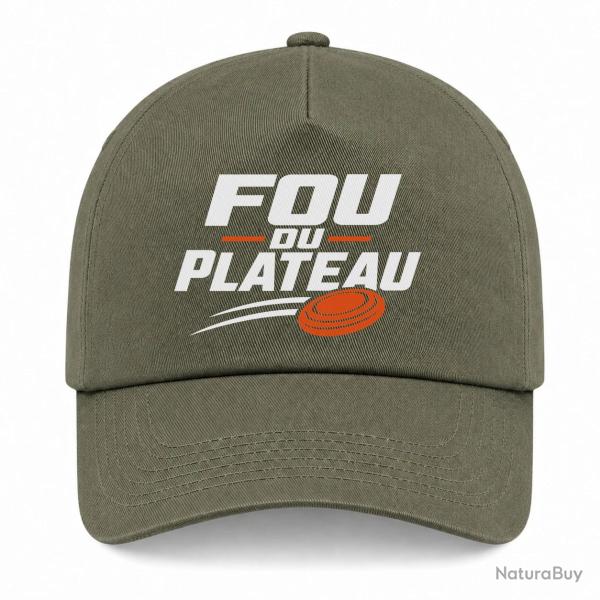 Casquette Ball Trap - Fou du plateau - Typographie - Kaki / Blanc et orange