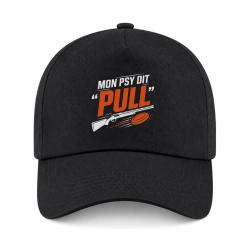Casquette Ball Trap - Mon psy dit Pull - Humour tireur - Noir / Orange