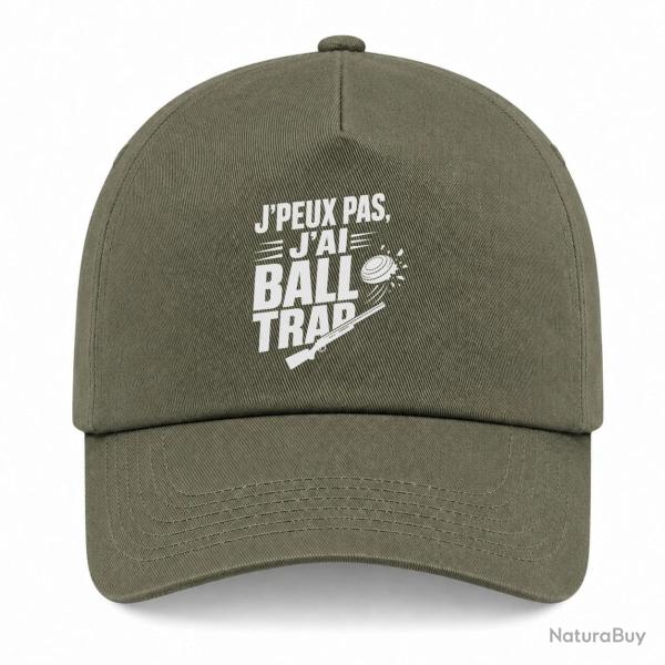 Casquette Ball Trap - J'peux pas, j'ai Ball Trap - Humour - Kaki / Blanc