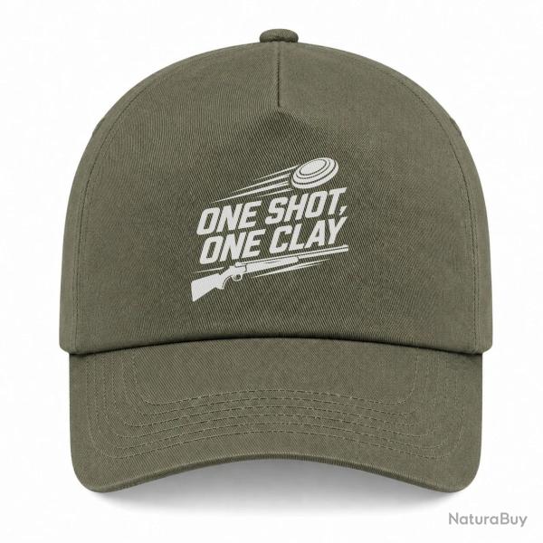 Casquette Ball Trap - One Shot One Clay - Pr�cision - Kaki / Blanc