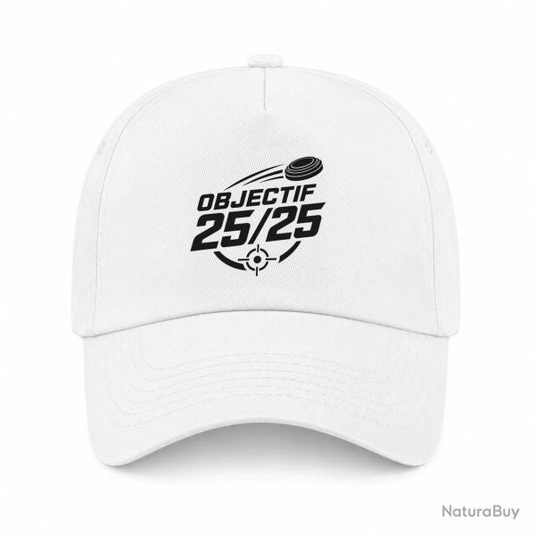 Casquette Ball Trap - Objectif 25 sur 25 - Score parfait - Blanc