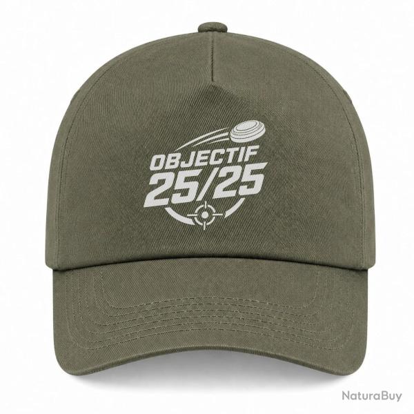 Casquette Ball Trap - Objectif 25 sur 25 - Score parfait - Kaki / Blanc