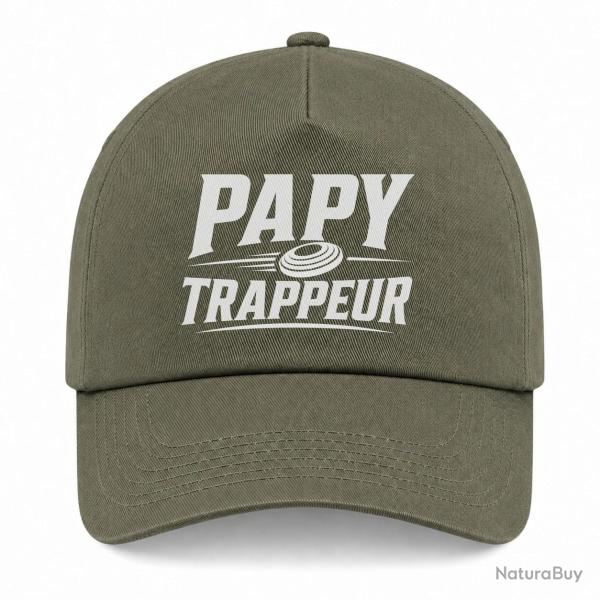 Casquette Ball Trap - Papy trappeur - Cadeau passion - Kaki / Blanc