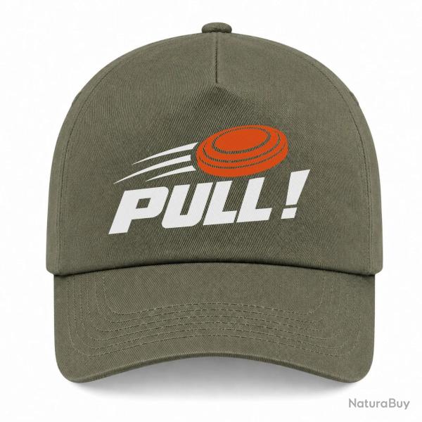 Casquette Ball Trap - Pull ! - Plateau filant - Kaki / Blanc et orange