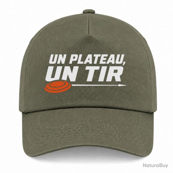 Casquette Ball Trap - Un plateau, un tir - Trajectoire parfaite - Kaki / Blanc et orange