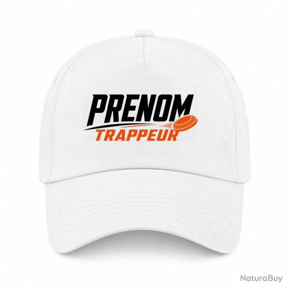 Casquette Ball Trap - Pr�nom personnalis� - Trappeur - Blanc / Orange