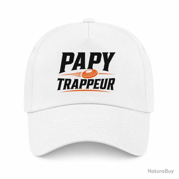 Casquette Ball Trap - Papy trappeur - Cadeau passion - Blanc / Orange