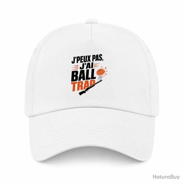 Casquette Ball Trap - J'peux pas, j'ai Ball Trap - Humour - Blanc / Orange