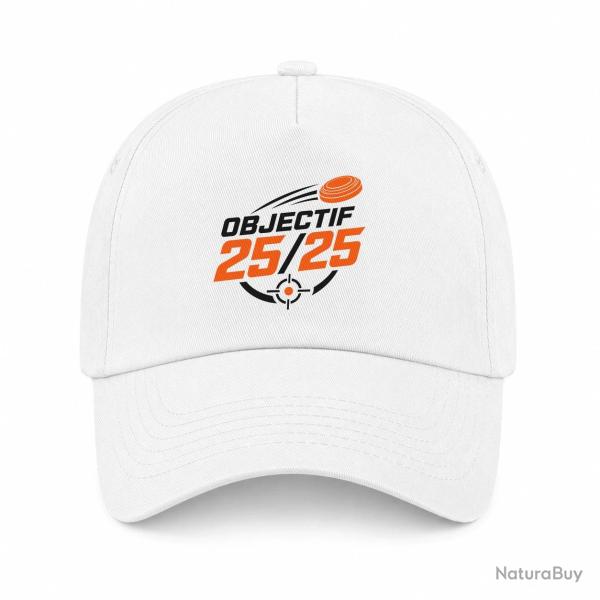 Casquette Ball Trap - Objectif 25 sur 25 - Score parfait - Blanc / Orange