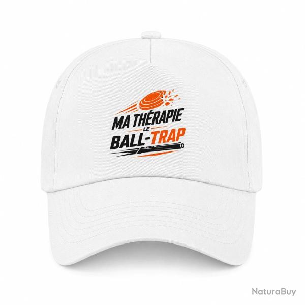 Casquette Ball Trap - Ma th�rapie, le Ball Trap - Humour - Blanc / Orange
