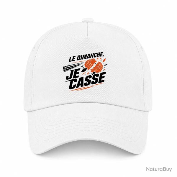 Casquette Ball Trap - Le dimanche je casse - Stand de tir - Blanc / Orange