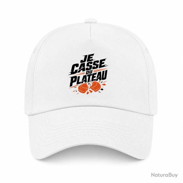 Casquette Ball Trap - Je casse du plateau - Slogan tireur - Blanc / Orange