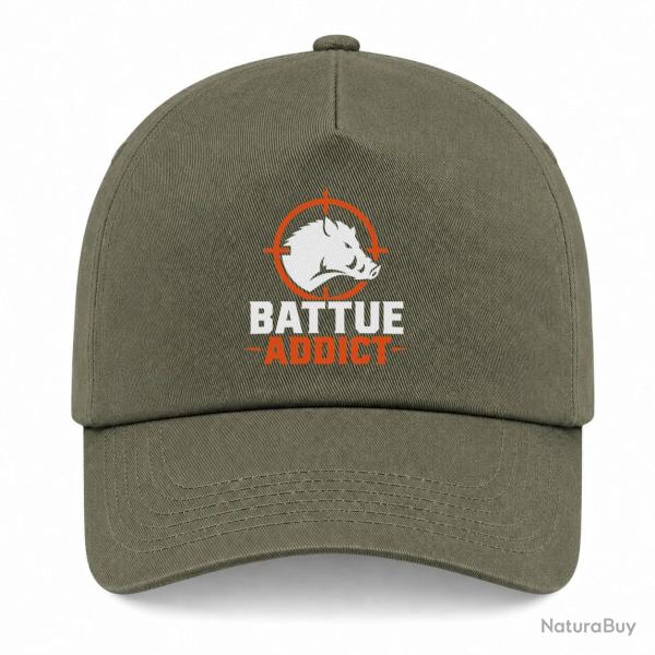 Casquette Chasse - Battue addict - Sanglier cibl� - Kaki / Blanc / Orange