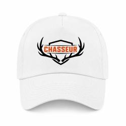 Casquette Chasse - Chasseur n&eacute; - Blason aux bois de cerf - Blanc / Orange