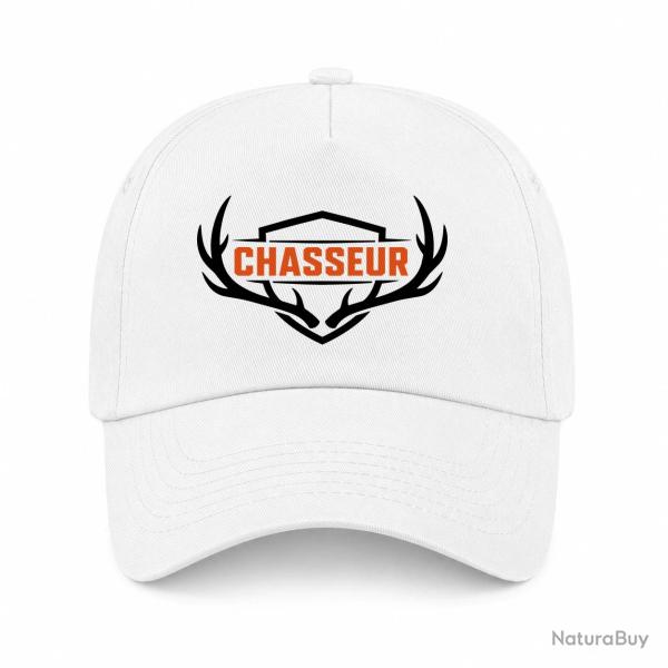 Casquette Chasse - Chasseur n� - Blason aux bois de cerf - Blanc / Orange