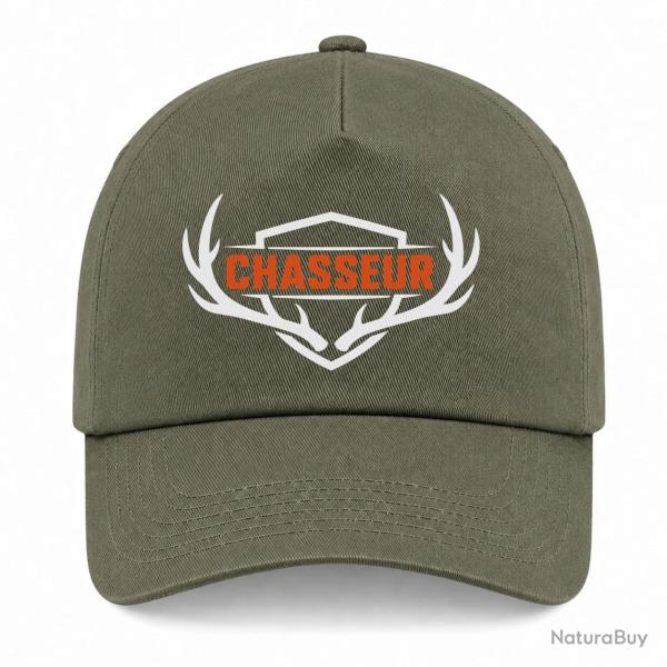 Casquette Chasse - Chasseur n� - Blason aux bois de cerf - Kaki / Blanc / Orange