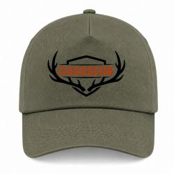 Casquette Chasse - Chasseur n&eacute; - Blason aux bois de cerf - Kaki / Noir / Orange