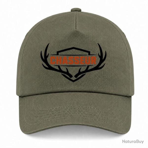Casquette Chasse - Chasseur n� - Blason aux bois de cerf - Kaki / Noir / Orange