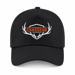 Casquette Chasse - Chasseur n&eacute; - Blason aux bois de cerf - Noir / Orange