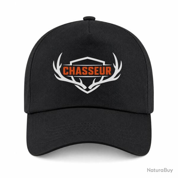 Casquette Chasse - Chasseur n� - Blason aux bois de cerf - Noir / Orange