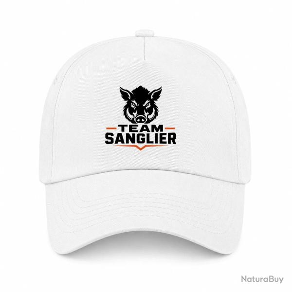 Casquette Chasse - Team sanglier - Portrait sauvage - Blanc / Orange