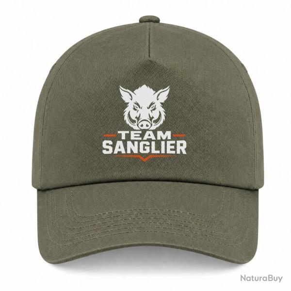 Casquette Chasse - Team sanglier - Portrait sauvage - Kaki / Blanc / Orange