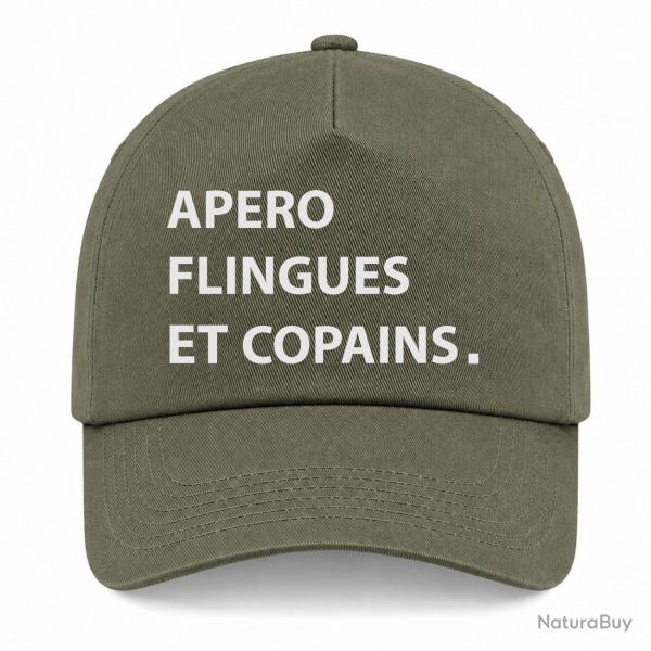 Casquette Humour Tir Sportif - Ap�ro Flingues et Copains - Kaki / Blanc