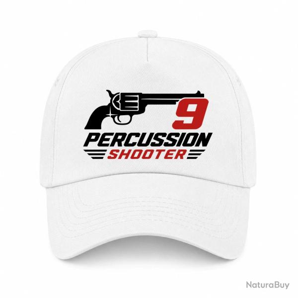 Casquette Tir Sportif - 9 Percussion Shooter - Revolver - Blanc / Orange
