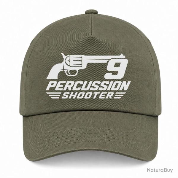 Casquette Tir Sportif - 9 Percussion Shooter - Revolver - Kaki / Blanc