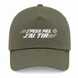 Casquette Tir Sportif - J'peux pas, j'ai tir - Cible orange - Kaki / Blanc