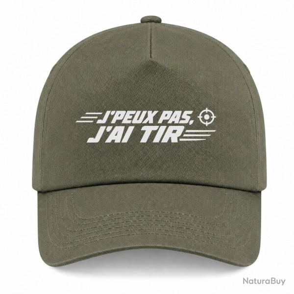 Casquette Tir Sportif - J'peux pas, j'ai tir - Cible orange - Kaki / Blanc