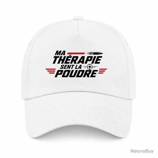 Casquette Tir Sportif - Ma th�rapie sent la poudre - Cible et balle - Blanc / Orange
