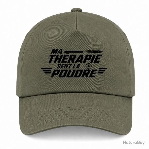 Casquette Tir Sportif - Ma th�rapie sent la poudre - Cible et balle - Kaki / Noir