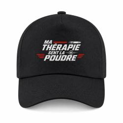 Casquette Tir Sportif - Ma th&eacute;rapie sent la poudre - Cible et balle - Noir / Orange