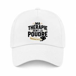 Casquette Tir Sportif - Ma th&eacute;rapie sent la poudre - Douilles - Blanc / Orange