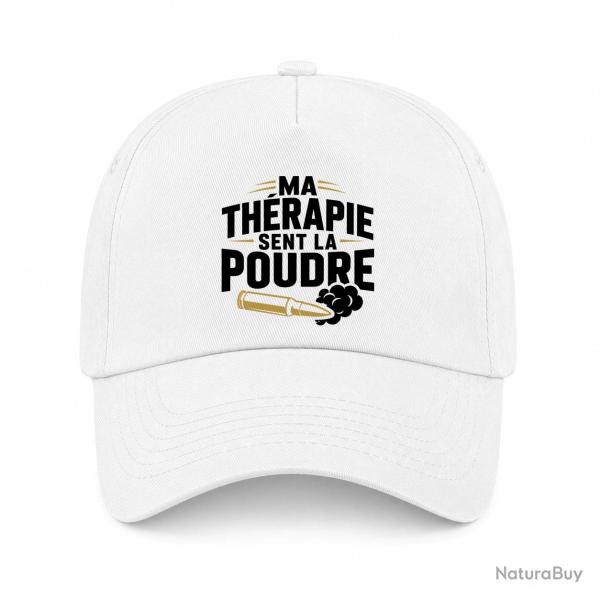 Casquette Tir Sportif - Ma th�rapie sent la poudre - Douilles - Blanc / Orange