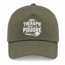 Casquette Tir Sportif - Ma th&eacute;rapie sent la poudre - Douilles - Kaki / Blanc