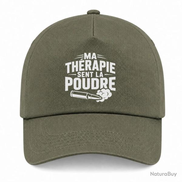 Casquette Tir Sportif - Ma th�rapie sent la poudre - Douilles - Kaki / Blanc