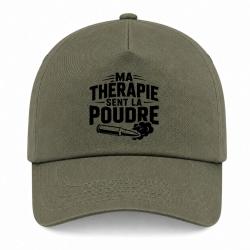 Casquette Tir Sportif - Ma th&eacute;rapie sent la poudre - Douilles - Kaki / Noir