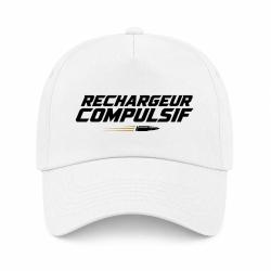 Casquette Tir Sportif - Rechargeur compulsif - Typographie balle - Blanc / Orange