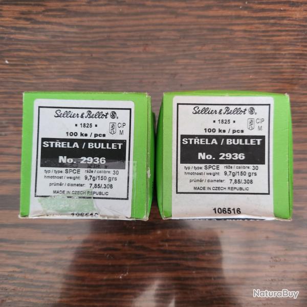 Ogives 2936 SELLIER BELLOT cal.30 /.308 mm SPCE 150gr /100