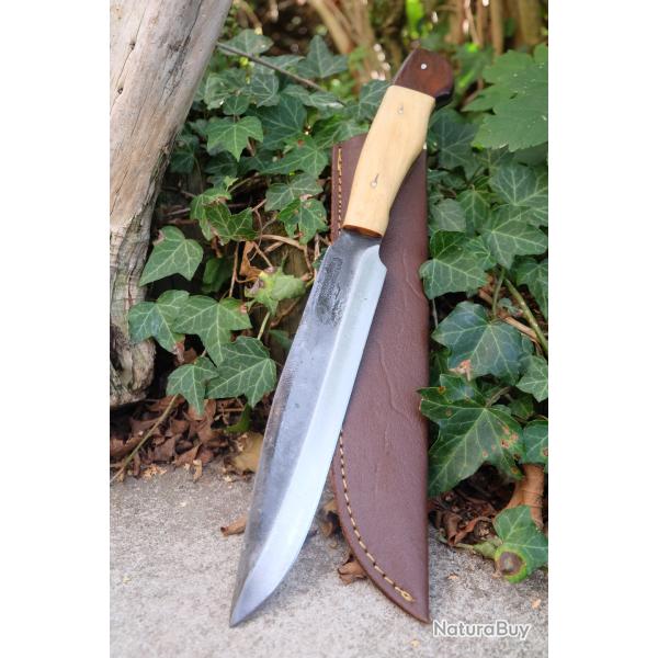Couteau de Gaucho Argentin Bowie Lame Acier Carbone 1075 Etui Cuir Manche Bois Fabric Artisanale 02